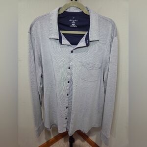 Fabletics The Dash Long Sleeve Button Up Mens Large Deep Navy Heather